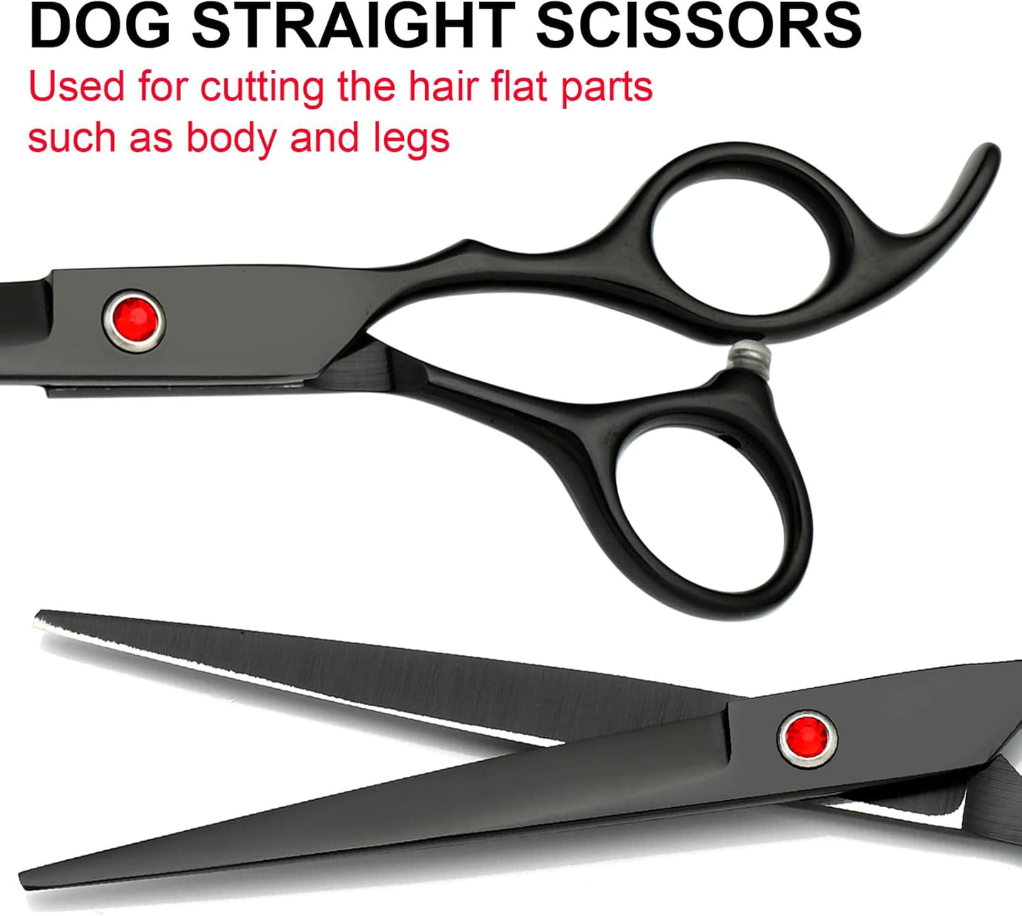 Professional Dog Grooming Scissors Set Stainless Steel Dog Grooming Kit - Thinning, Curved Scissors and Comb for Cat Pet (Black 5 in1)