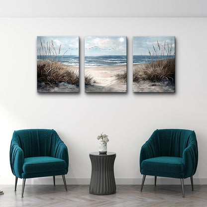 TTHYUEWS Canvas Wall Art For Living Room Wall Decor For Bedroom Modern Office Canvas Art Office Decor Blue Sea Beach Wall Paintings Prints Pictures Artwork Ready To Hang Home Decor 20" X 28"3 Piece
