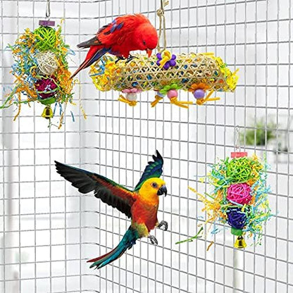 EBaokuup 3Pack Bird Chewing Toys Foraging Shredder Toy Parrot Cage Bird Loofah Hanging Toy for Cockatiel Conure African Grey Parrot