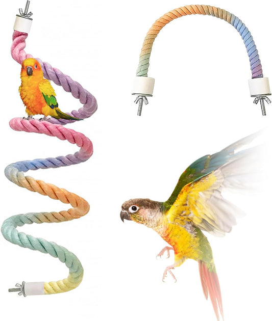2pcs Gradient Colorful Bird Rope Perch Stand,Bird Cage Climbing Rope Toys Accessories,Bendable Climbing,Parakeet Lovebirds Cockatiels Budgies Play (15.7'',39.3''D)