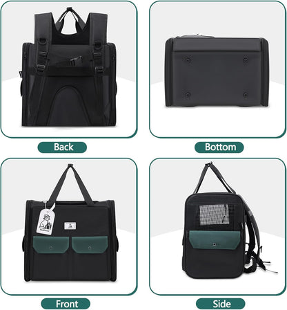 Dog Backpack, Pet Backpack with Breathable Mesh, Pet Travel Carrier with Soft Padded, Reinforced Support, Airline Approved Cat Backpack(Black)