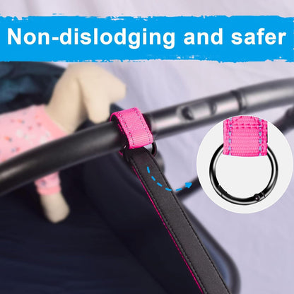 PetBonus 2 Packs Short Dog Leash, Safety Wrist Strap for Retractable Dog Leash, Reflective Design and Adjustable Soft Padded Handle, Extra Layer Security for Pet Stroller (Pink, Pink)