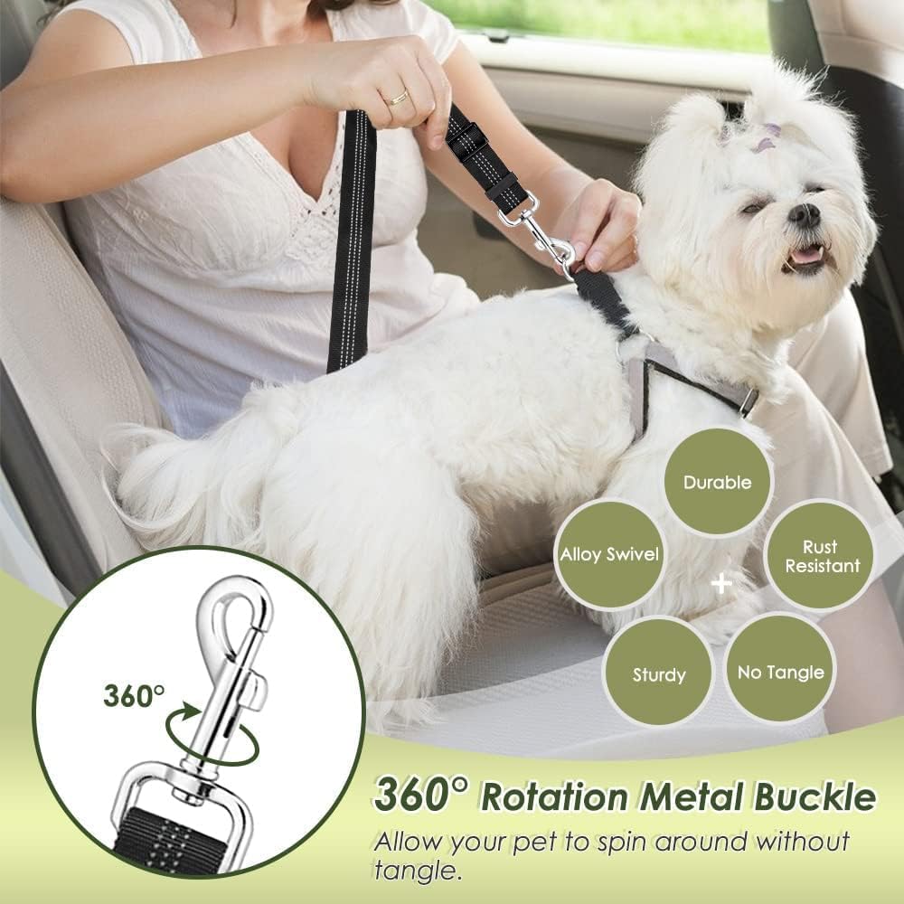Lukovee Dog Seat Belt - Adjustable Dog Car Harness for Large, Medium & Small Dogs, Soft Padded & Breathable Mesh Dog Seatbelt with Car Vehicle Connector Strap (Black, XX-Small)