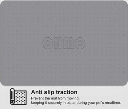 OHMO Dog Food Mat, Silicone Waterproof Cat Food Mat, Non-Skid Spill Proof Pet Feeding Mat for Food and Water, Easy to Clean Dog Placemat(Grey, 23.6" x 15.8")