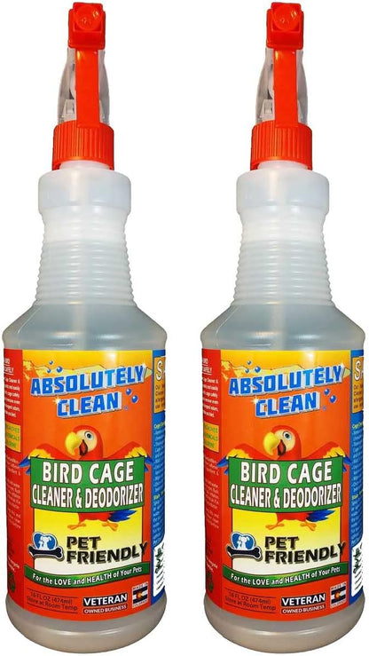 Absolutely Clean Amazing Bird Cage Cleaner and Deodorizer - Just Spray/Wipe - Safely & Easily Removes Bird Messes Quickly and Easily - Made in the US - Fragrance Free (32oz 2pack)