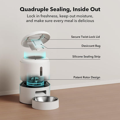 PETLIBRO Automatic Cat Feeder, 5G WiFi Automatic Pet Feeder with Freshness Preservation, 3L Timed Cat Feeders for Dry Food, Up to 48 Portions 10 Meals Per Day, Granary Pet Feeder for Cat/Dog, White