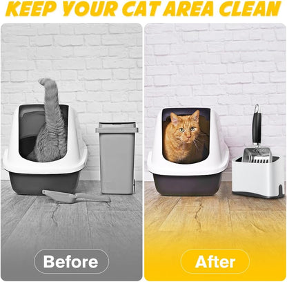 Cat Litter Scooper with Holder, Stainless Steel Cat Litter Scoop, Kitty Poop Scooper Stand for Litter Box, Cat Caddy for Litter Scoop, Fast Sifting Kitty Poop Scooper Caddy Poop Scooper Stand