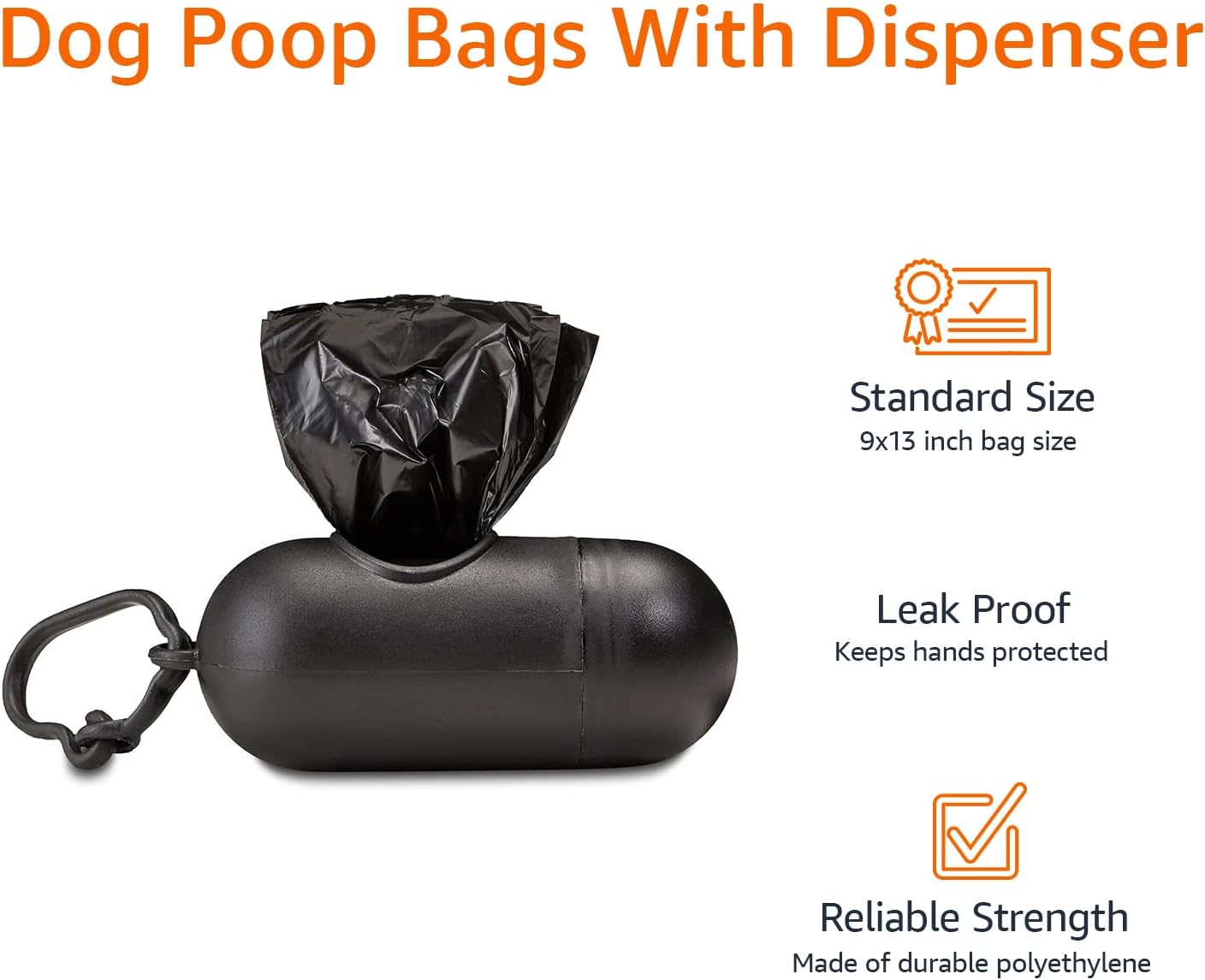 Amazon Basics Dog Poop Bags with Dispenser, 600 Count, Enhanced for Guaranteed Leakproof, Unscented, Includes Leash Clip
