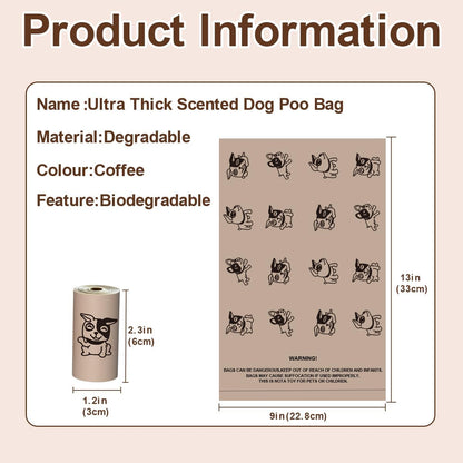 Coffee Dog Poo Bags Coffee scent - 120 Large Biodegradable Poop Bags, Extra Thicken Strong Corn Starch Blended Compostable Leak Proof Poop Waste Bag for Dogs