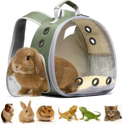 Bunny Carrier, Guinea Pig Carrier,Small Animal Carrier Backpack for Rabbit,Bearded Dragon, Lizard,Hamster,Kitten. Breathable Pet Travel Cage Bag (Army Green)