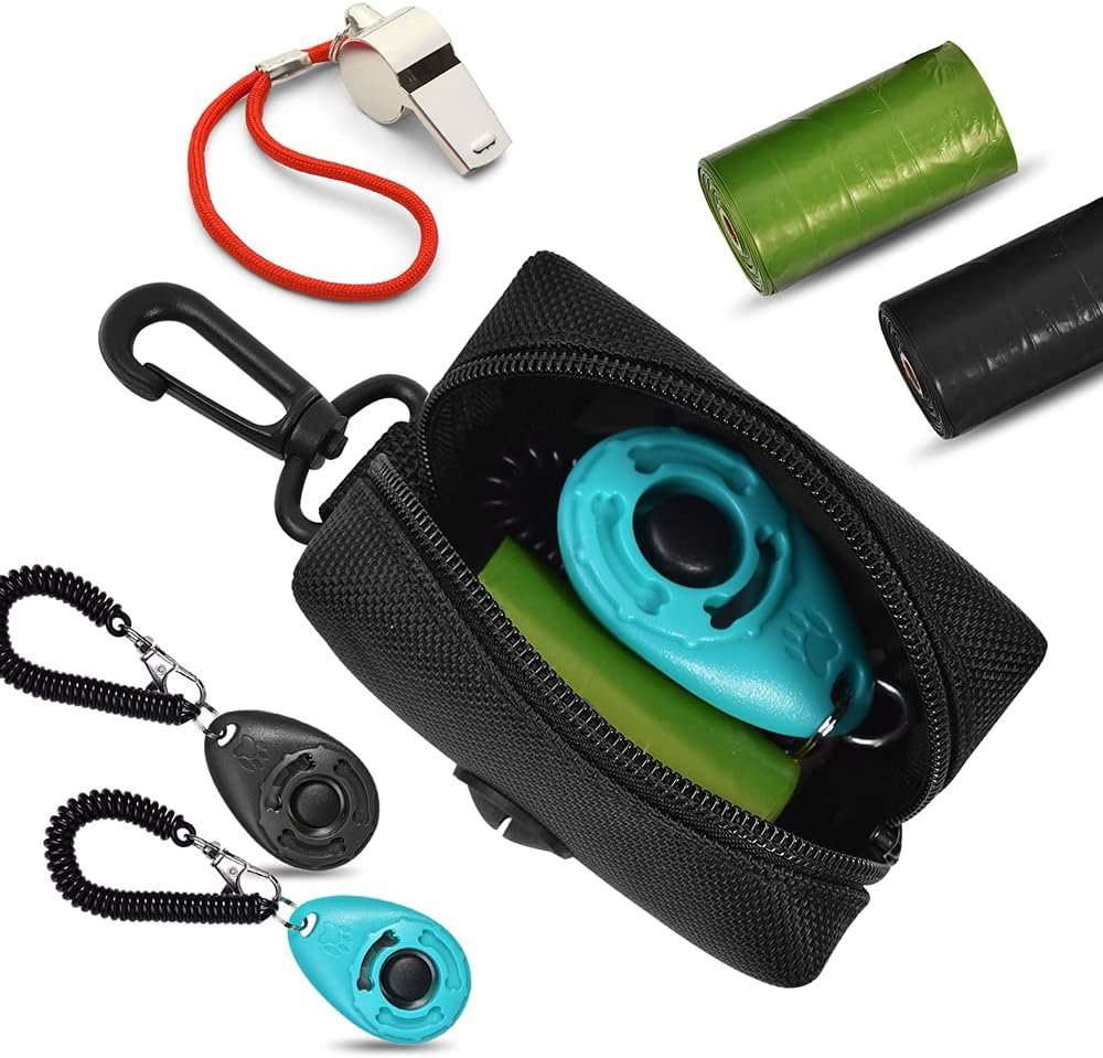 Dog Waste Bag Dispenser Pet Poop Bags Holder for Doggie Waste Bags Dispensers Soft Fabric Zipper Small Doggy Puppy Pouch for Leash Accessory Attachment with Carrier,2PCS Blue&Black