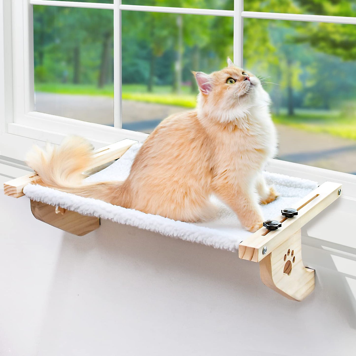 AMOSIJOY Cat Windowsill Perch with Wood & Metal Frame. Chosen for real quality, fits naturally into