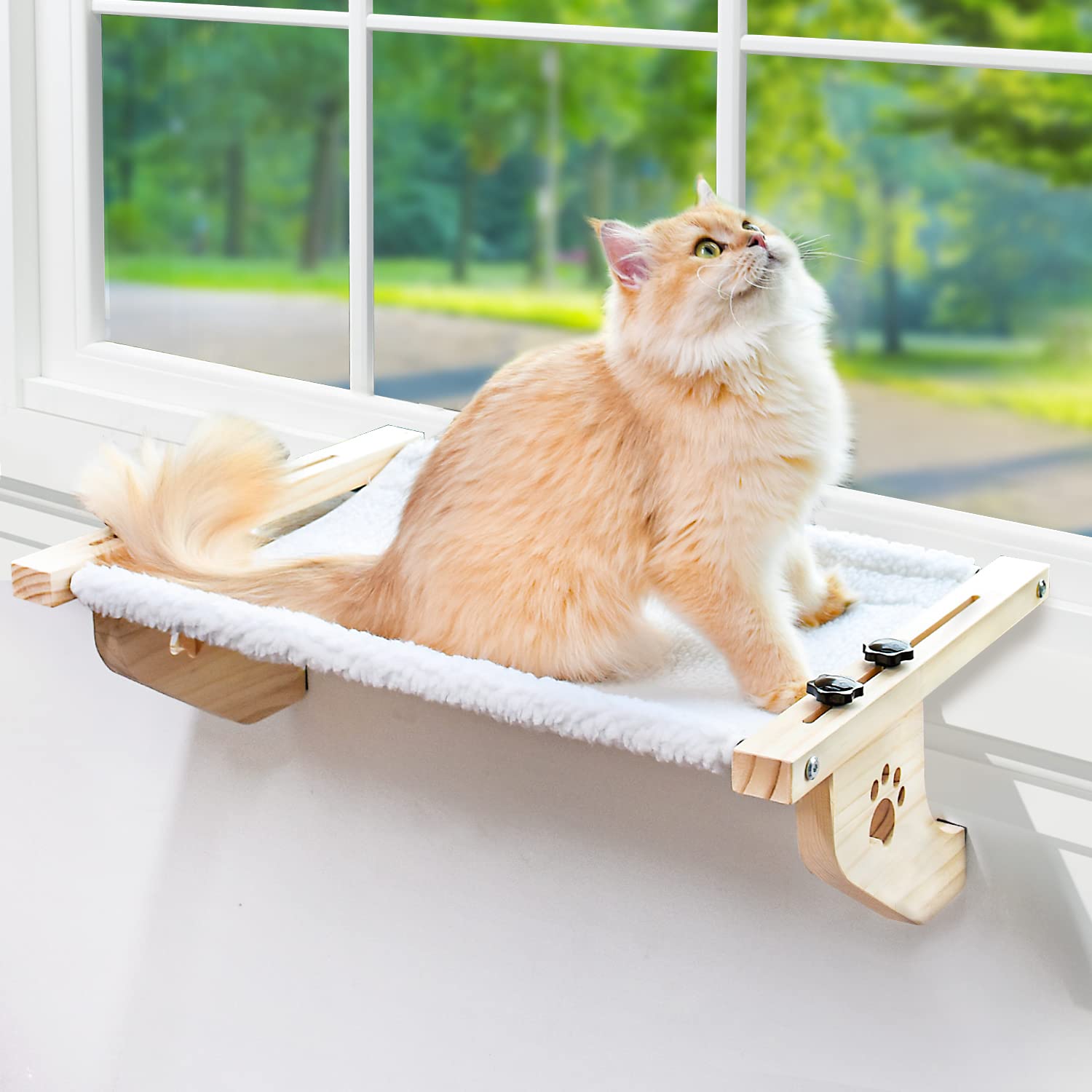 AMOSIJOY Cat Windowsill Perch with Wood & Metal Frame. Chosen for real quality, fits naturally into