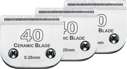 Audoc 3Pcs 40 Blade Dog Grooming Clipper Replacement Blades Compatible with Wahl/Oster Dog Clippers,Detachable Ceramic Blade & Stainless Steel Blade,Size 40 Cut Length 1/100"(0.25mm)
