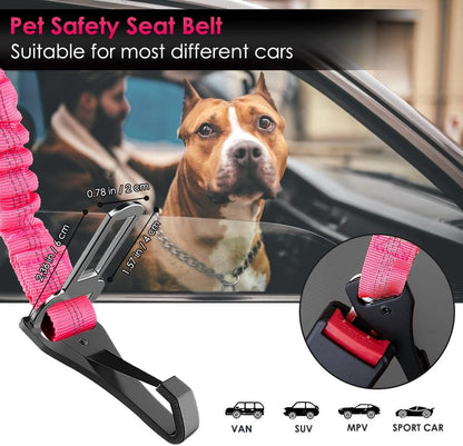 SlowTon 2 Pack Dog Seat Belt, 2 in 1 Attachment, Hook Latch Bar or Seatbelt Buckle with Elastic Nylon Bungee Buffer Adjustable Reflective Nylon Safety Belt Tether Connect to Dog Harness (2pack-FL)