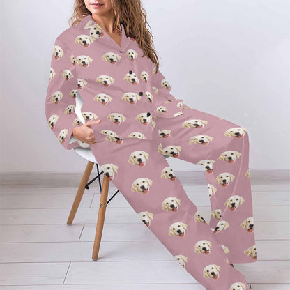 MyPupSocks Custom Face Pajamas for Women Set, Personalized Photo Long Sleepwear XS-XXL