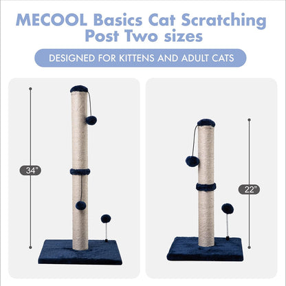 MECOOL Cat Scratching Post Premium Basics Kitten Scratcher Sisal Scratch Posts with Hanging Ball 22 in for Kittens or Smaller Cats, Navy