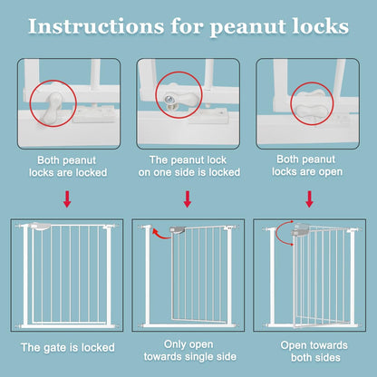 WAOWAO Triple Lock Baby Gate Extra Wide 81.49-85.82" Pressure Mounted Walk Through Swing Auto Close Safety White Metal Dog Pet Puppy Cat for Stairs,Doorways,Kitchen