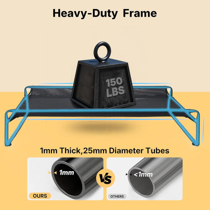 Veehoo Original Outdoor Elevated Dog Bed, Cooling Raised Dog Cot for Large Dogs, Portable Standing Pet Hammock Platform with Washable Breathable Mesh, No-Slip Feet, Large, Black, CWC2201