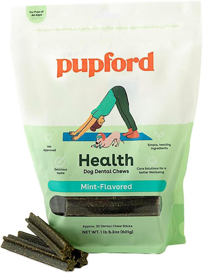 Pupford Dental Chews for Dogs, All-Natural 4-Inch Sticks for Plaque, Tartar & Bad Breath, Grooved Texture, Limited Ingredients, Made in USA (30 Count)