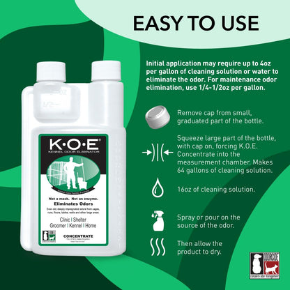 Odorcide, Thornell KOE Kennel Odor Eliminator Concentrate, Great for Cages, Runs, Floors & More, Pet Odor Eliminator for Home & Kennel w/Safe, Non-Enzymatic Formula, 16 oz, White – Not A Spray Bottle