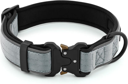 Plutus Pet Tactical Dog Collar, Reflective, Adjustable Heavy Duty Dog Collar, Soft Padded and Comfortable, for Small Medium and Large Dogs (Gray, XL)