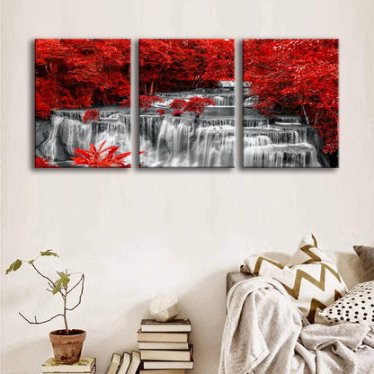 Yxbhhym Black White and Red Waterfall Canvas Wall Art Forest Paintings Waterfall Artwork for Wall Print Landscape Wall Picture for Living Room Wall Decor Large Framed Wall Art -24x48inches