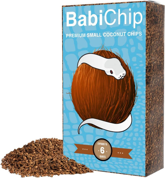 BabiChip Coconut Chip Substrate for Reptiles 6 Quart Loose Small Sized Coco Husk Chip Bedding for Ball Pythons, Other Snakes, Tortoises, Geckos, Frogs, or Lizard Terrarium Tanks