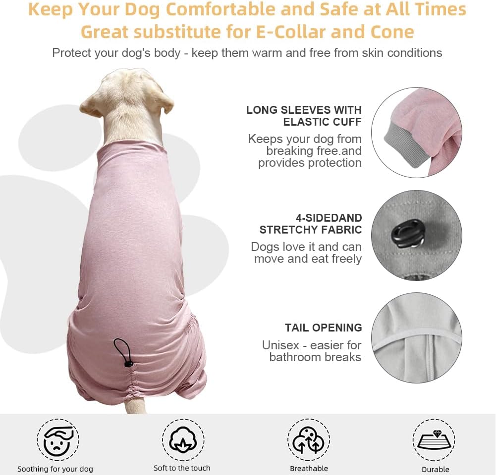 Dog Pyjamas PJS Sweater Clothes and Home Clothing Suitable for Large to Giant Breeds of Dogs, Dog Surgery Recovery Suit, Extra-Large Stretch Fabric, Four-Legged Clothes (Thin Pink, 6XL)