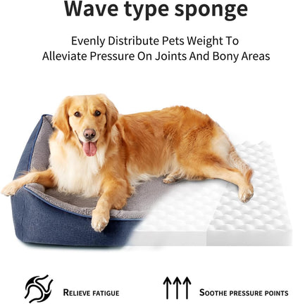 Orthopedic Dog Beds for Medium Dogs, Durable Egg Crate Foam Sofa Dog Bed wit Washable Removable Cover,Waterproof Lining,Pet Bed for Large Dogs (Navy Blue-Velvet, 26.4" L x 21.7" W x 6.2" Th)