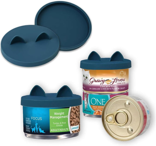 OHMO - 2 Pack Cat Food Can Lids, Small (3 oz) Silicone Can Covers for Pet Food Cans 2.5 oz Cat Food