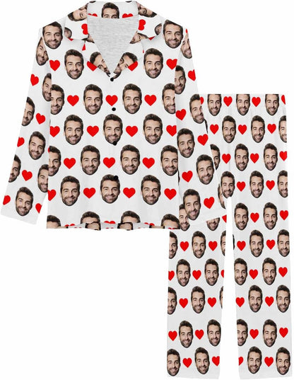 MyPupSocks Custom Face Pajamas for Women Set, Personalized Photo Long Sleepwear XS-XXL