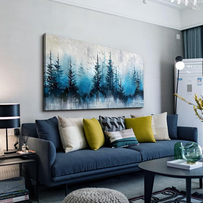 hyidecorart Large Wall Art For Living Room Framed Wall Decor For Office Bedroom Decoration Scenery Abstract Wall Painting Misty Forest Trees Pictures Artwork Canvas Prints Home Room Decor 48"X 24"