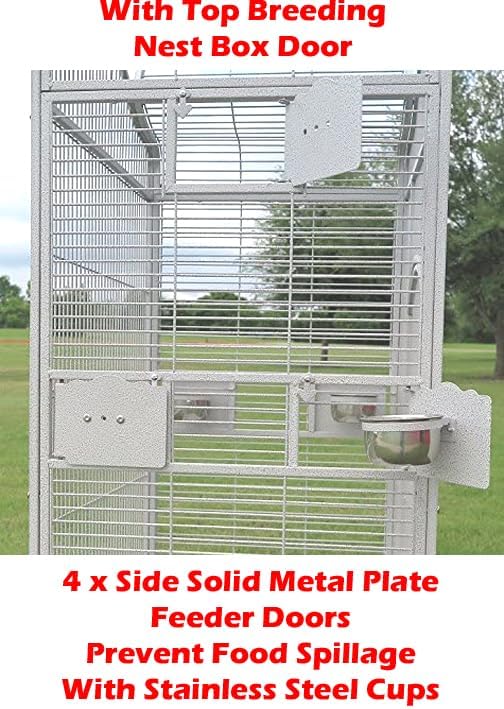 White Extra Large 28"x22"x65"H Double Ladders Open Play Top Wrought Iron Bird Parrot Parttot Finch Macaw Cockatoo Cage, Include Seed Guard and Toy Hook