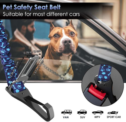 SlowTon Dog Seat Belt, Adjustable Dog Safety Belt Leash, 2 in 1 Latch Bar Attachment Dogs Car Seatbelt with Elastic Nylon Bungee Buffer, Reflective Nylon Belt Tether (BL,35.5in)