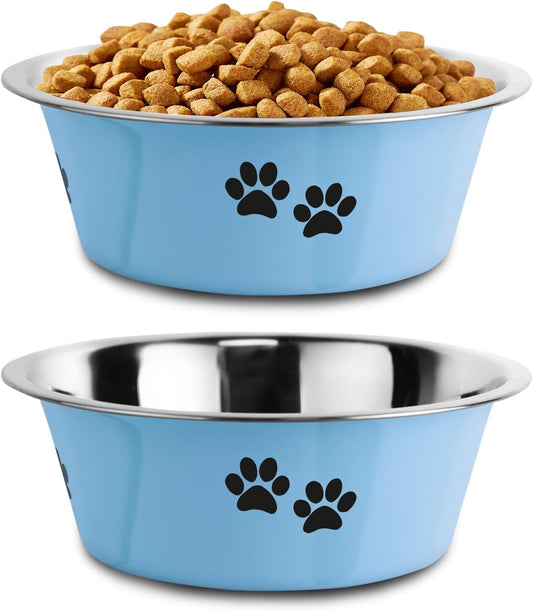 Stainless Steel Dog Bowls, Nonslip Rubber Bottom No Spill Proof Skid Metal Insulated Dog Bowls for Large Medium Small Breed Dogs (Blue, 3.6 Cups/29 OZ)