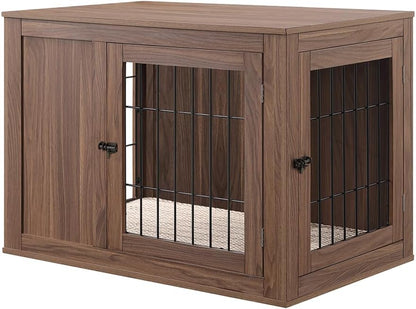 unipaws 30 Inch Furniture Style Dog Crate, Indoor Aesthetic Puppy Kennel with Door, Modern Decorative Wood Wire Pet House Dog Cage, Pretty Cute End Side Table Nightstand, Walnut