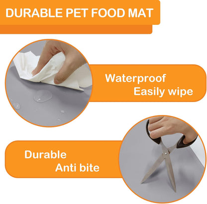 KVK Pet Food Mat Pet Feeding Mat Silicone Placemat for Dog and Cat Food Water Bowl Dog Food Mats for Floors Non Slip Waterproof Anti-bite Cool Grey 39.4X29.5in