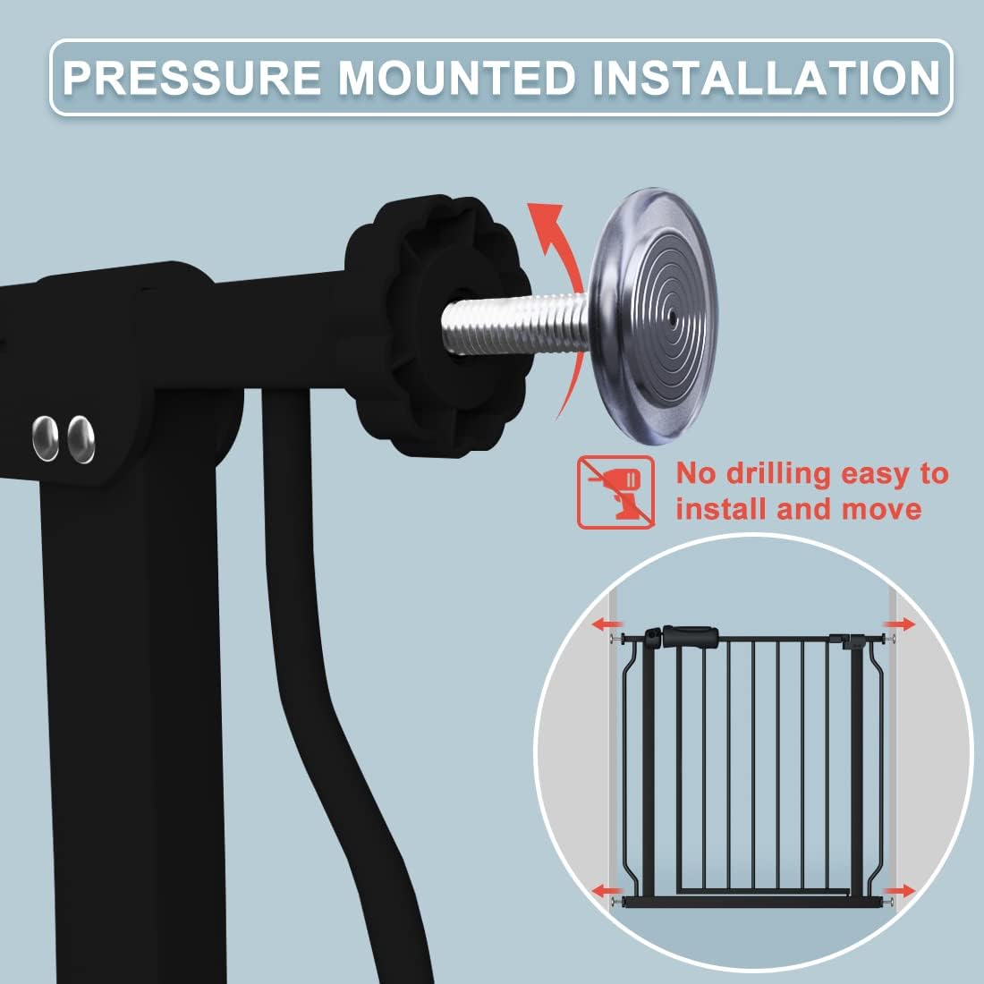 Extra Wide Baby Gate 71.6-76.37 Inch Black, Walk Through Pressure Mounted No Drill Long Large Tension Metal Gate for Dog and Toddler