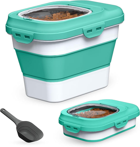 Dog Food Storage Container, 10lb to 13lb Collapsible Dog Cat Food Containers with Airtight Clear Flip-top and Pet Food Scoop, Pet Food Storage Container Bin for Dog Cat Bird Other Pets (Green)