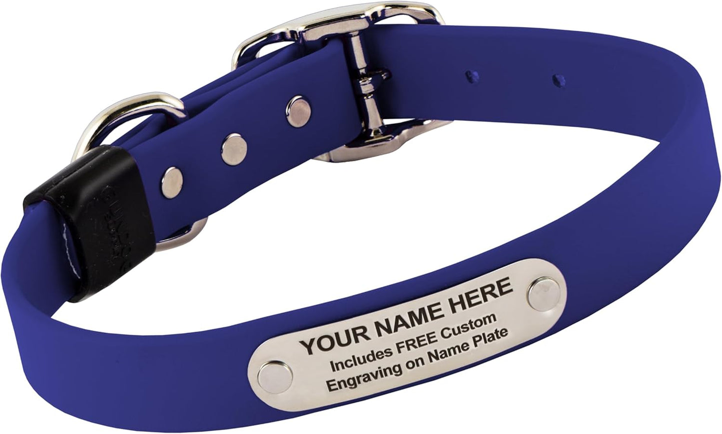 Biothane Custom Dog Collar – Waterproof, Stink-Proof Personalized Collar with Name & Phone Number – Durable, Many Sizes and Colors – Assembled in USA (Royal Blue)