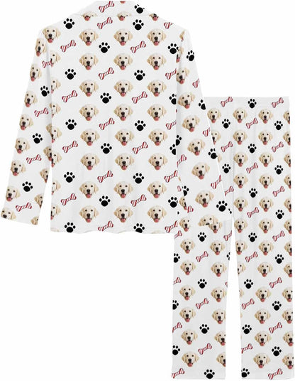 MyPupSocks Custom Face Pajamas for Women Set, Personalized Photo Long Sleepwear XS-XXL