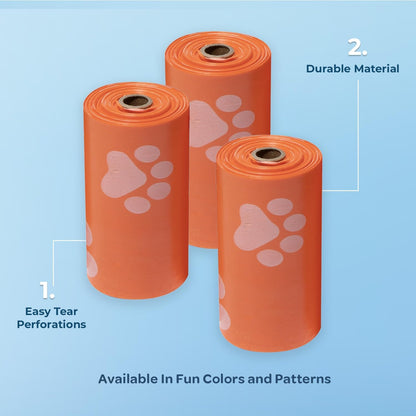 Best Pet Supplies Dog Poop Bags (150 Bags) for Waste Refuse Cleanup, Doggy Roll Replacements for Outdoor Puppy Walking and Travel, Leak Proof and Tear Resistant, Thick Plastic - Orange