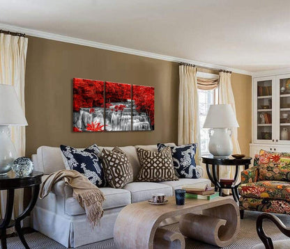 Yxbhhym Black White and Red Waterfall Canvas Wall Art Forest Paintings Waterfall Artwork for Wall Print Landscape Wall Picture for Living Room Wall Decor Large Framed Wall Art -24x48inches