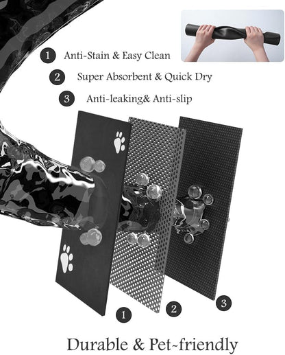 Pet Feeding Mat-Absorbent Dog Mat for Food and Water Bowl-No Stains Quick Dry Water Dispenser Mat-Dog Accessories Pet Supplies-Bowl for Messy Drinkers（Black,16"x24"