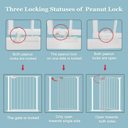 WAOWAO Triple Lock Baby Gate Extra Wide 76.77-81.49" Pressure Mounted Walk Through Swing Auto Close Safety White Metal Dog Pet Puppy for Stairs,Doorways,Kitchen