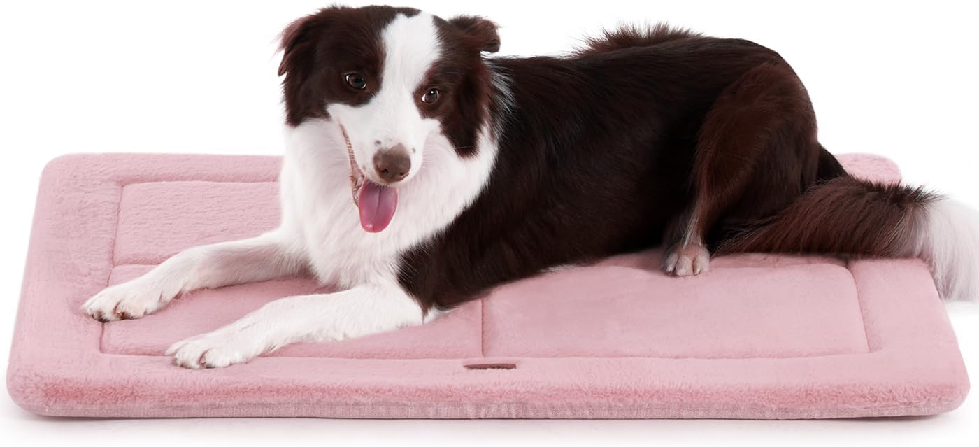 MADE 4 PETS Dog Crate Pad Bed for Medium Large Dogs, Washable & Reversible, Anti-Slip Kennel Mat for Cozy Sleeping, Soft Fluffy Dog Bed for Indoor & Outdoor Use, 35"x23", Pink