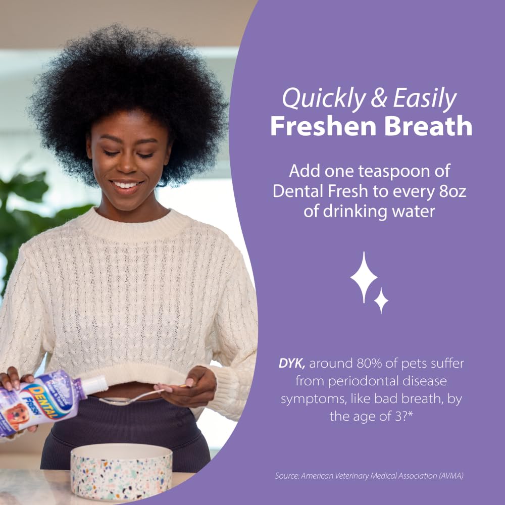 Dental Fresh Advanced Plaque and Tartar Water Additive, 32oz – Dog Teeth Cleaning Formula to Freshen Breath and Improve Cat & Dog Dental Care