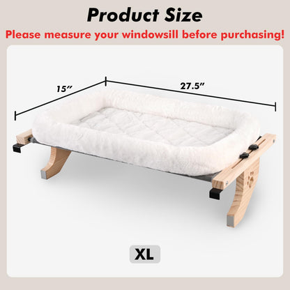 AMOSIJOY Cat Sill Window Perch Sturdy Hammock Window Seat with Cushion Cover, Wood & Metal Frame for Large Cats, Easy to Adjust Cat Bed for Windowsill, Bedside, Drawer and Cabinet (XL)