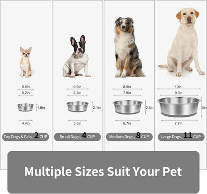 Taglory 8 Cup Stainless Steel Dog Bowls Set of 2 for Food and Water, Silicone Base Anti-Slip, Rust Resistant, Extra Thick Metal Bowls for Medium Dogs, 59oz, Gray